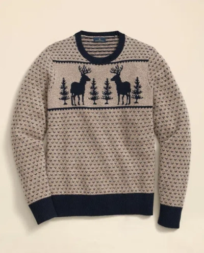 Brooks Brothers Merino-wool Blend Jacquard Moose Sweater In Brown