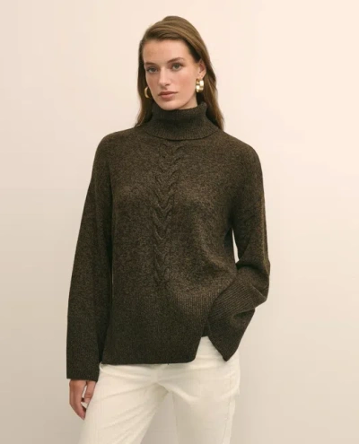 Brooks Brothers Merino Wool Blend Marled Cable-knit Turtleneck Sweater In Brown