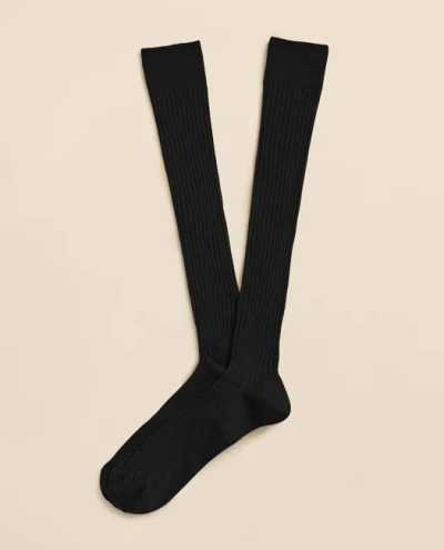 Brooks Brothers Merino Wool Blend Over-the-calf Ribbed Socks In Black