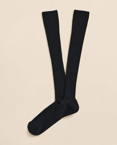 Brooks Brothers Merino Wool Blend Over-the-calf Ribbed Socks In Blue