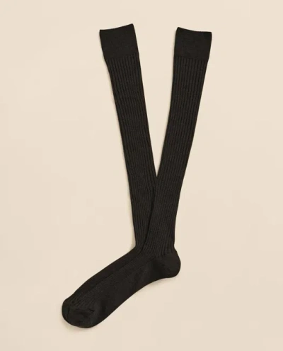 Brooks Brothers Merino Wool Blend Over-the-calf Ribbed Socks In Brown