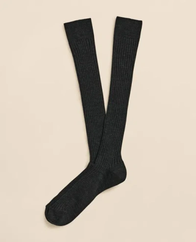 Brooks Brothers Merino Wool Blend Over-the-calf Ribbed Socks In Gray