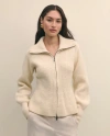Brooks Brothers Merino Wool Blend Peplum Zip Cardigan Sweater In Neutral