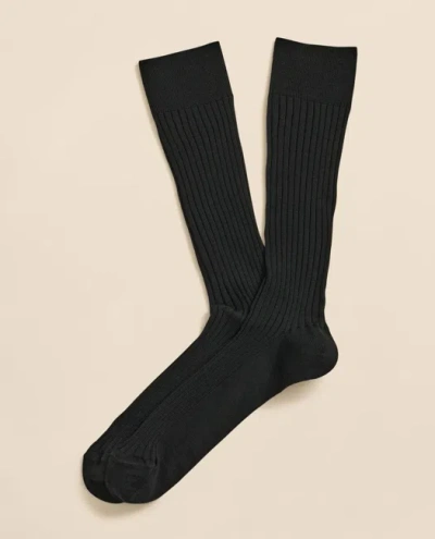 Brooks Brothers Merino Wool Blend Ribbed Socks In Black