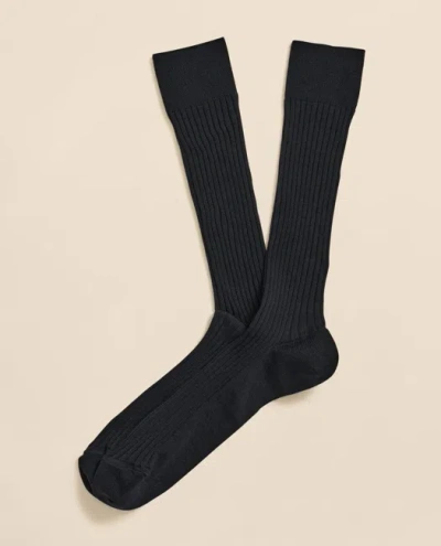 Brooks Brothers Merino Wool Blend Ribbed Socks In Black