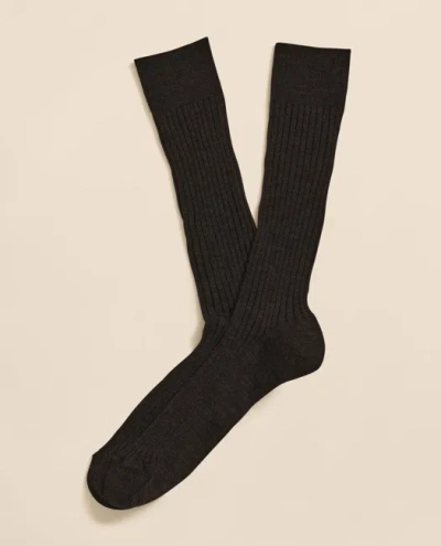 Brooks Brothers Merino Wool Blend Ribbed Socks In Brown