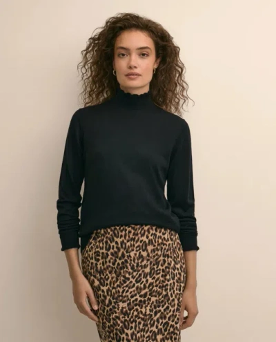 Brooks Brothers Merino Wool Blend Ruffle Turtleneck Sweater In Green