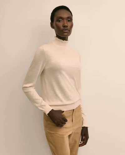 Brooks Brothers Merino Wool Blend Ruffle Turtleneck Sweater In Neutral