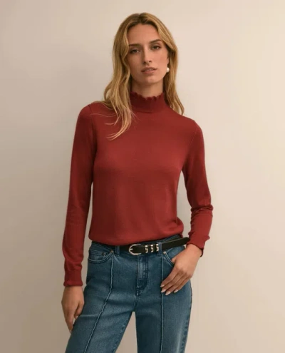 Brooks Brothers Merino Wool Blend Ruffle Turtleneck Sweater In Red
