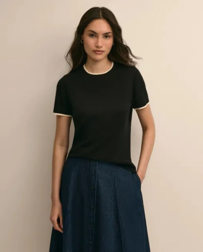 Brooks Brothers Merino Wool Contrast-tipping Sweater In Black