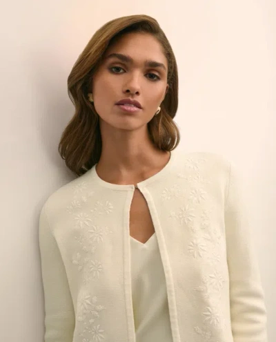 Brooks Brothers Merino-wool-cotton Blend Floral Embellished Cardigan Sweater In Neutral