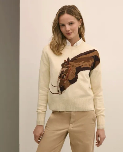 Brooks Brothers Merino Wool Horse Intarsia Sweater In Nude