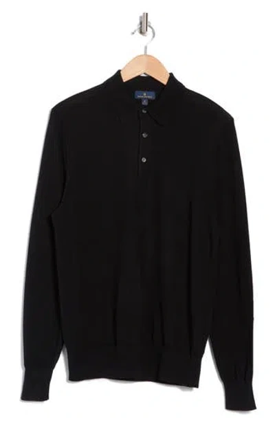 Brooks Brothers Merino Wool Polo Sweater In Black