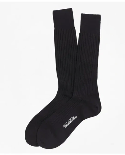 Brooks Brothers Merino Wool Ribbed Crew Socks In Black