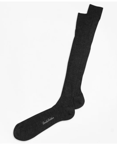 Brooks Brothers Merino Wool Ribbed Over-the-calf Socks | Black | Size Regular