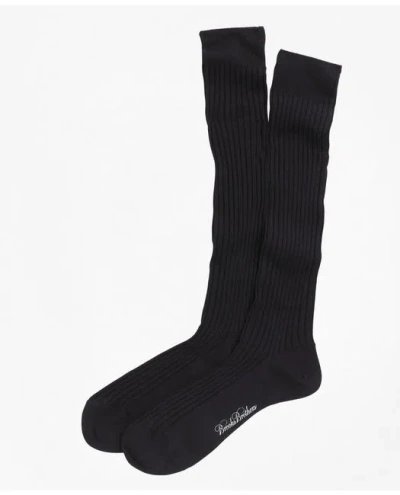 Brooks Brothers Merino Wool Ribbed Over-the-calf Socks In Navy