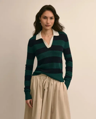 Brooks Brothers Merino Wool Striped Johnny Collar Sweater In Green