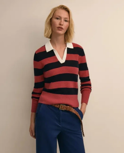 Brooks Brothers Merino Wool Striped Johnny Collar Sweater In Multi