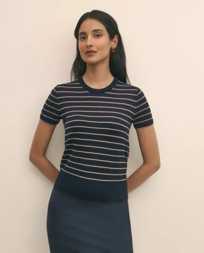 Brooks Brothers Merino Wool Striped Short-sleeve Sweater Shell In Blue