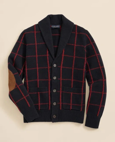 Brooks Brothers Merino Wool Windowpane Intarsia Shawl-collar Cardigan In Multi