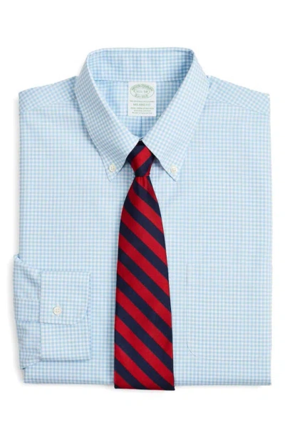 Brooks Brothers Stretch Soho Extra-slim-fit Dress Shirt, Non-iron Poplin Button-down Collar Gingham | Light Blue | S