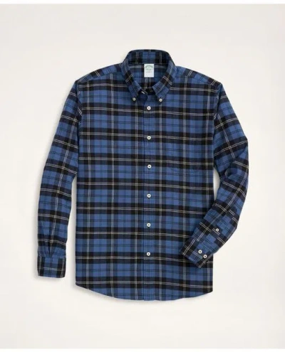 Brooks Brothers Milano Slim-fit Portuguese Flannel Shirt | Blue/black | Size Medium In Blue,black