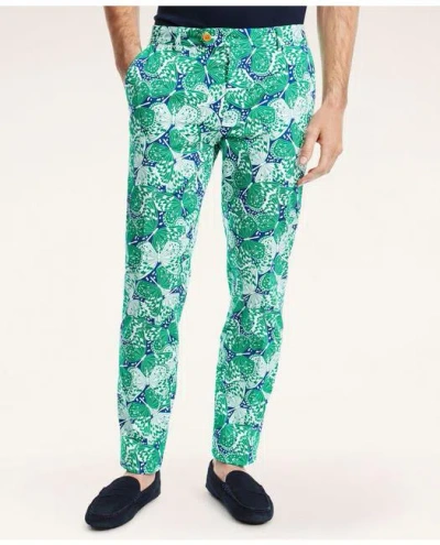 Brooks Brothers Milano Slim-fit Stretch Cotton Butterfly Print Chino Pants | Blue/green | Size 34 32 In Blue,green