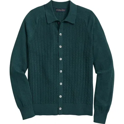 Brooks Brothers Cotton Mini-cable Polo Cardigan In Green