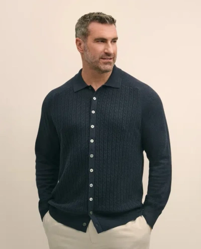 Brooks Brothers Mini-cable Knit Polo Cardigan, Big & Tall In Black