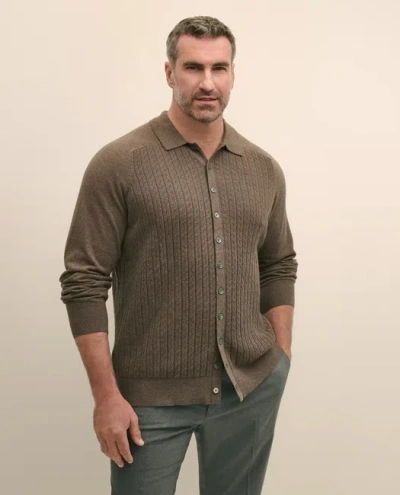 Brooks Brothers Cotton Mini-cable Polo Cardigan In Brown