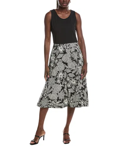Brooks Brothers Mixed Media Ponte Midi Dress In Black