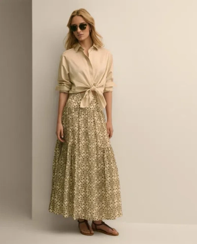 Brooks Brothers Mosaic Motif A-line Skirt In Tan/olive