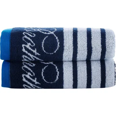 Brooks Brothers Nautical Blanket Stripe 2-pack Turkish Cotton Bath Sheets In Blue