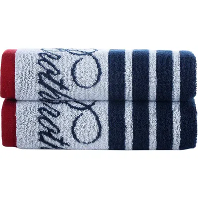 Brooks Brothers Nautical Blanket Stripe 2-pack Turkish Cotton Hand Towels In White