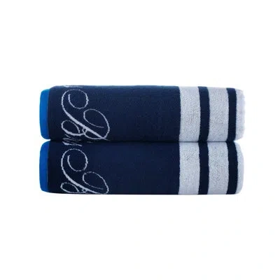 Brooks Brothers Nautical Blanket Stripe 2 Pcs Bath Sheets In Navy