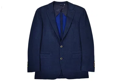 Pre-owned Brooks Brothers Navy Blue Houndtooth Regent Fit Flannek Blazer Jacket 40r 0066-3