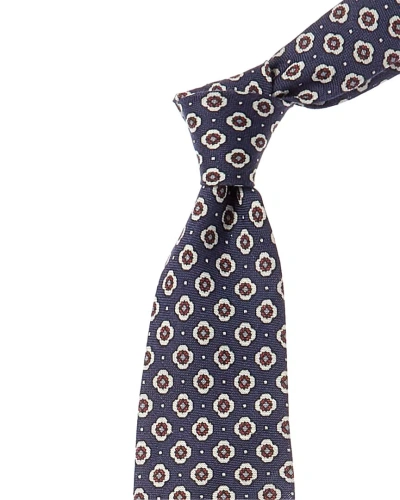 Brooks Brothers Navy Petal Dot Linen & Silk-blend Tie In Blue