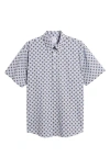 BROOKS BROTHERS BROOKS BROTHERS NEAT FLORAL SHORT SLEEVE LINEN & COTTON BUTTON-DOWN SHIRT