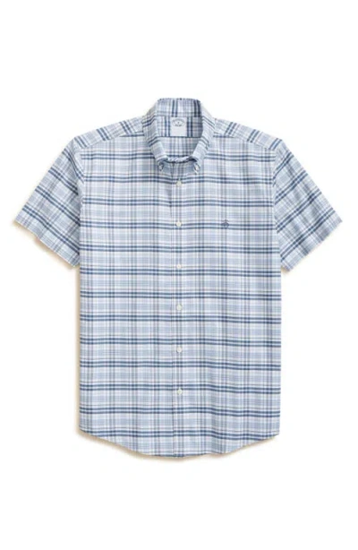 Brooks Brothers Non-iron Plaid Cotton Stretch Oxford Button-down Shirt In Blue Multi