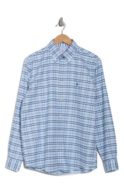 Brooks Brothers Non-iron Plaid Cotton Stretch Oxford Button-down Shirt In Blue