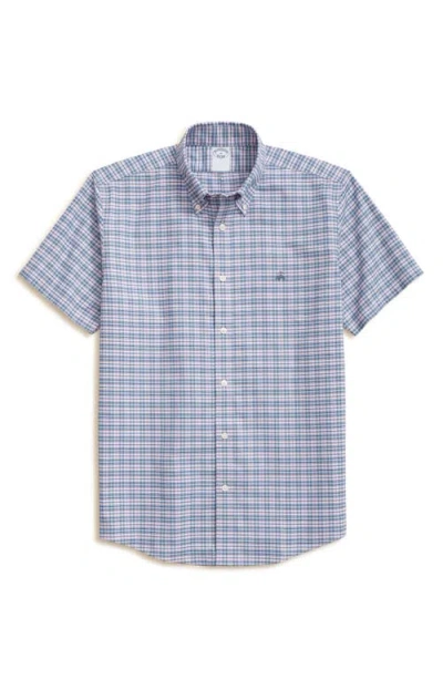 Brooks Brothers Non-iron Plaid Cotton Stretch Oxford Button-down Shirt In Pinkplaid