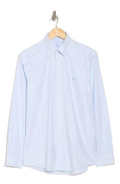 Brooks Brothers Non-iron Plaid Cotton Stretch Oxford Button-down Shirt In Vistablue