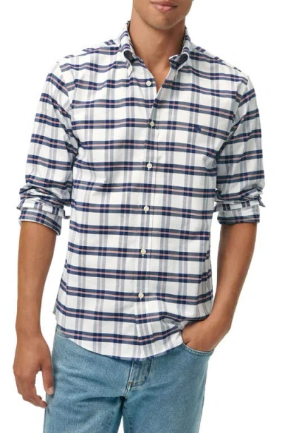 Brooks Brothers Non-iron Plaid Cotton Stretch Oxford Cloth Button-down Shirt In White/navy Bold Check
