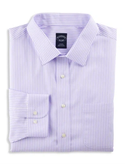 Brooks Brothers Non-iron Striped Dress Shirt In Purple