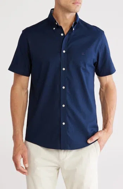 Brooks Brothers Stretch Non-iron Oxford Button-down Collar Short-sleeve Sport Shirt In Navy