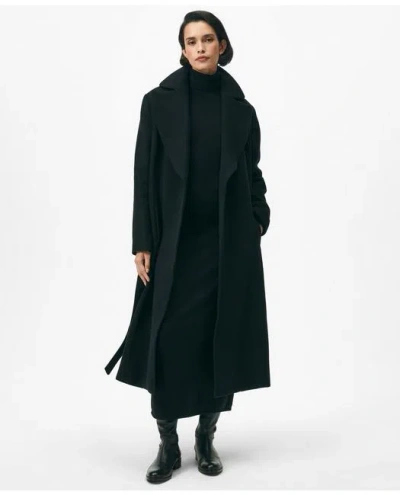 Brooks Brothers Notch Collar Coat In Water-repellent Brushed-twill Wool In Black