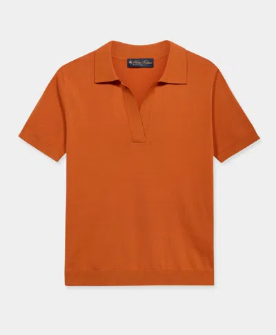 Brooks Brothers Open Collar Cotton Knit Polo In Brown