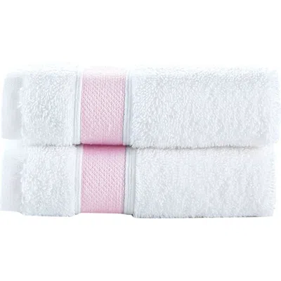 Brooks Brothers Ottoman Rolls 2pc Wash Towels In White/pink
