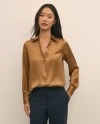 Brooks Brothers Oversized Silk Charmeuse Blouse In Brown