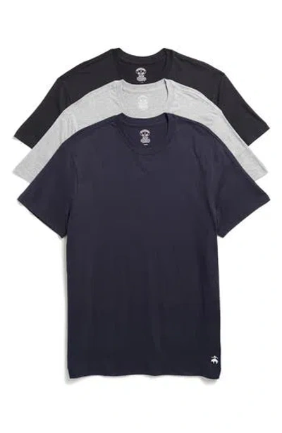Brooks Brothers Pack Of 3 Crewneck T-shirts In Black/navy-grey